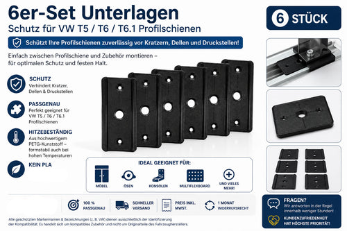 6x Unterlagen Profilschiene Multiflexboard Konsole Möbel VW T5 T6 T6.1 Multivan